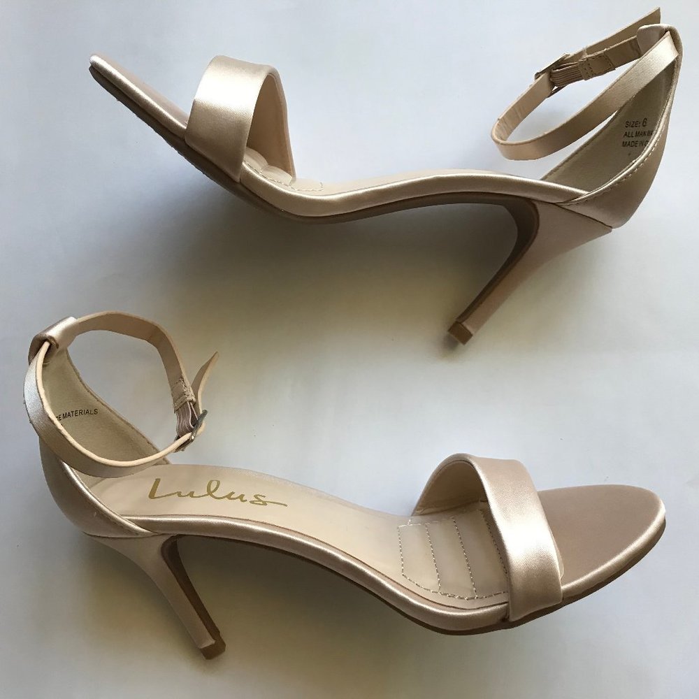 Lulus Lover Blush Satin Ankle Strap Heels Size 6